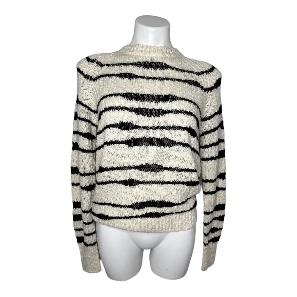 New AUTUMN CASHMERE Striped Crew Neck Sweater Size S Cream Navy Blue Long Sleeve - Picture 2 of 10